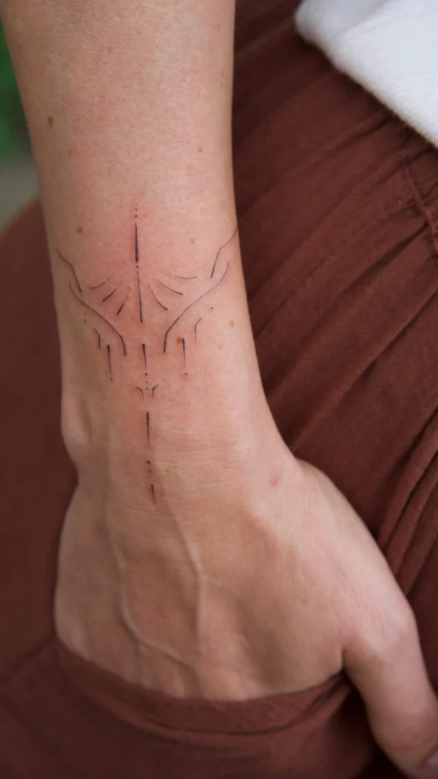 Ornamentales Tattoo am Unterschenkel